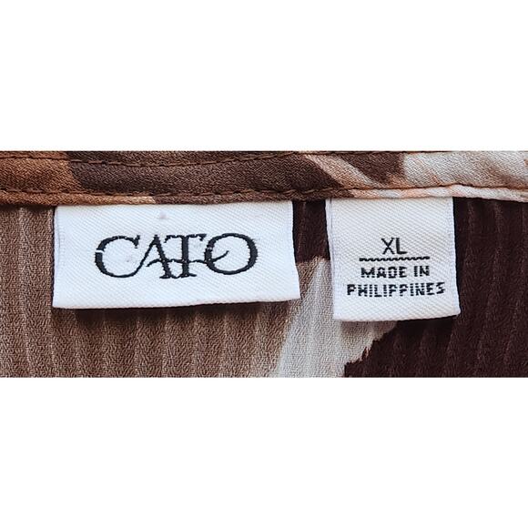 Cato Brown Peach Accordion Pleated Button Ruffled Top XL Short Capped Sleeve - Picture 4 of 5